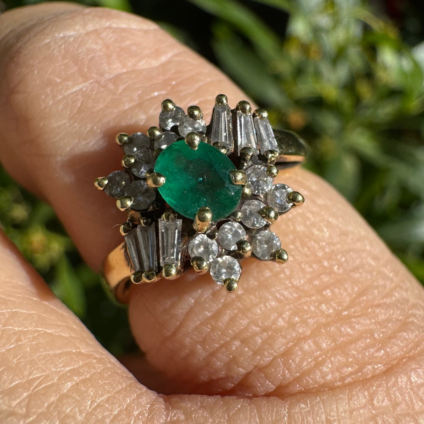 14K gold ring set with Emerald & Diamonds