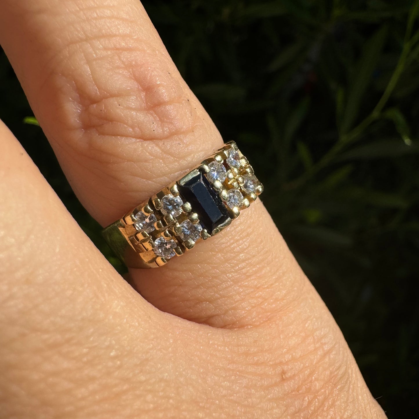 14K gold ring set with Sapphire & Diamonds