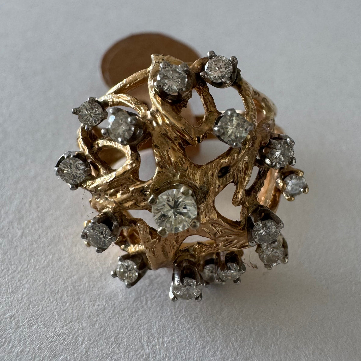 10K Gold Diamond Ring with a Sculptural Design