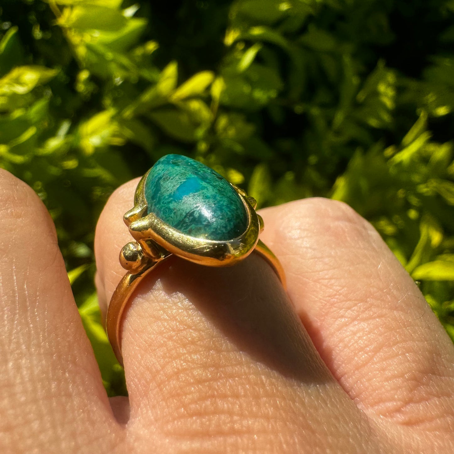 14K gold ring set with Eilat gemstone