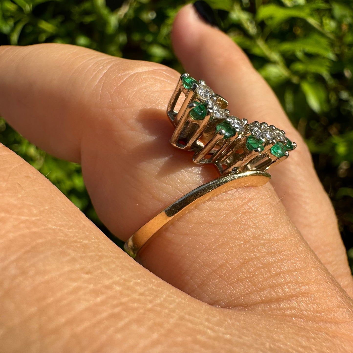 14K gold ring set with Emerald & Diamonds