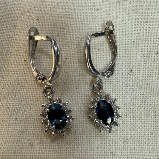 עגילי טיפה זהב 14K משובצים ספיר ויהלומים