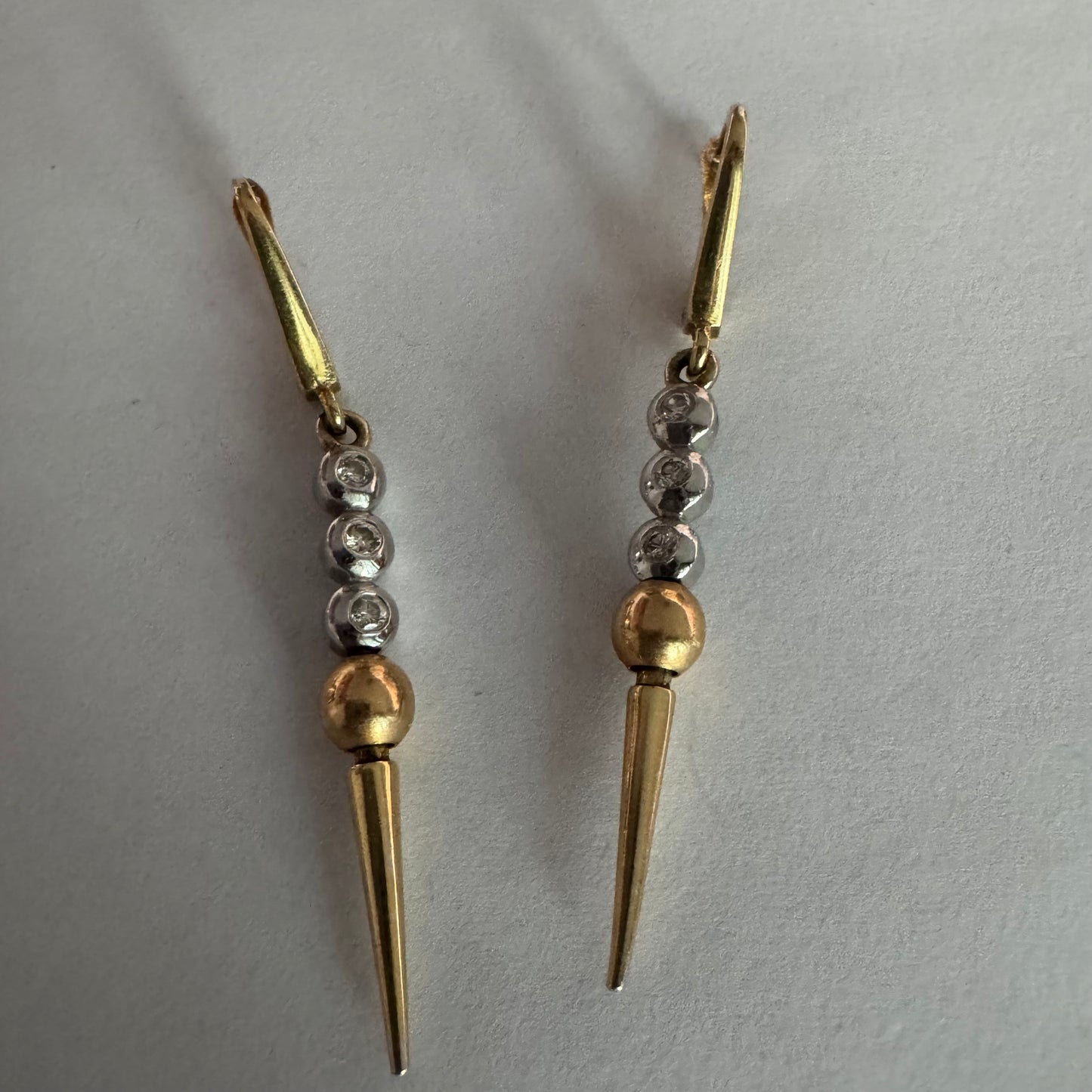 14K gold drop earrings set with Diamonds