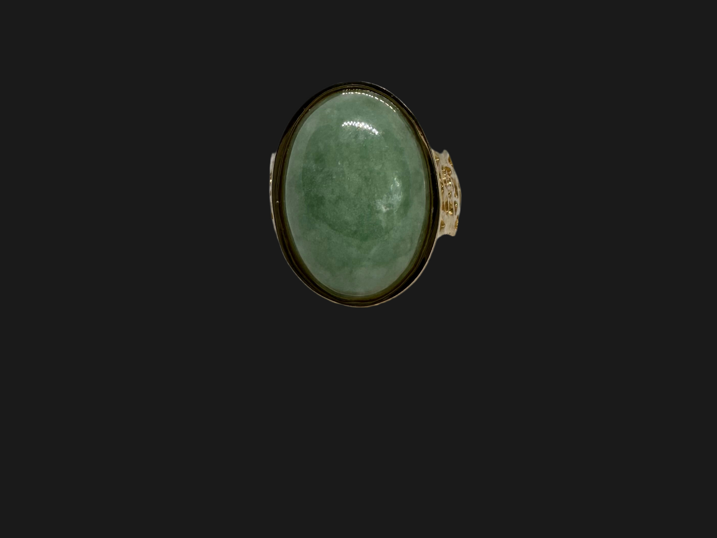 14K gold ring set with Light Green Jade