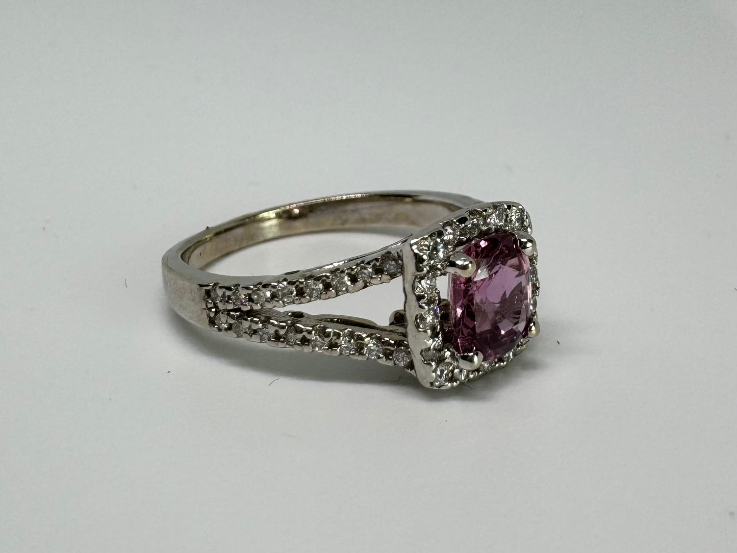 14K gold ring set with Pink Tourmaline & Diamonds