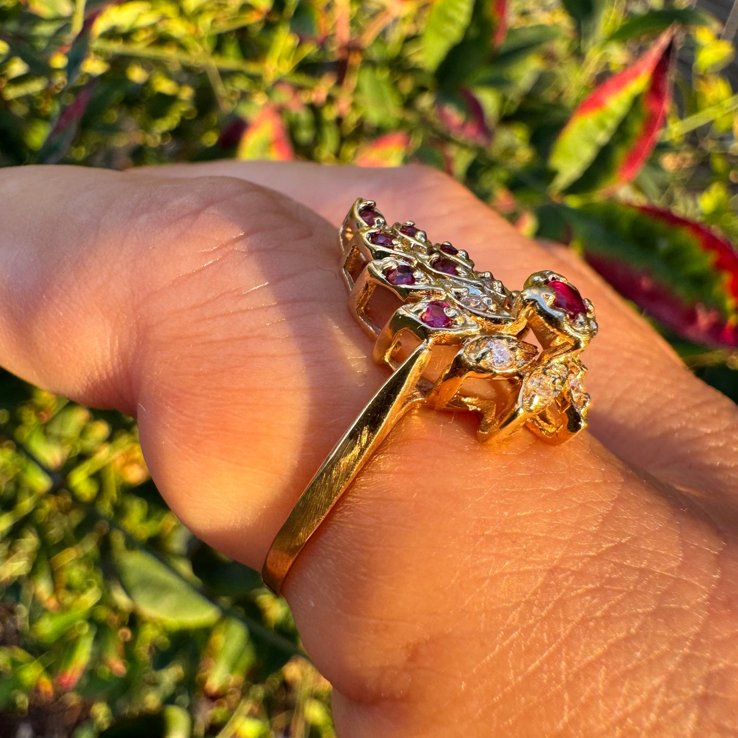 14K gold ring set with Rubies & Diamonds