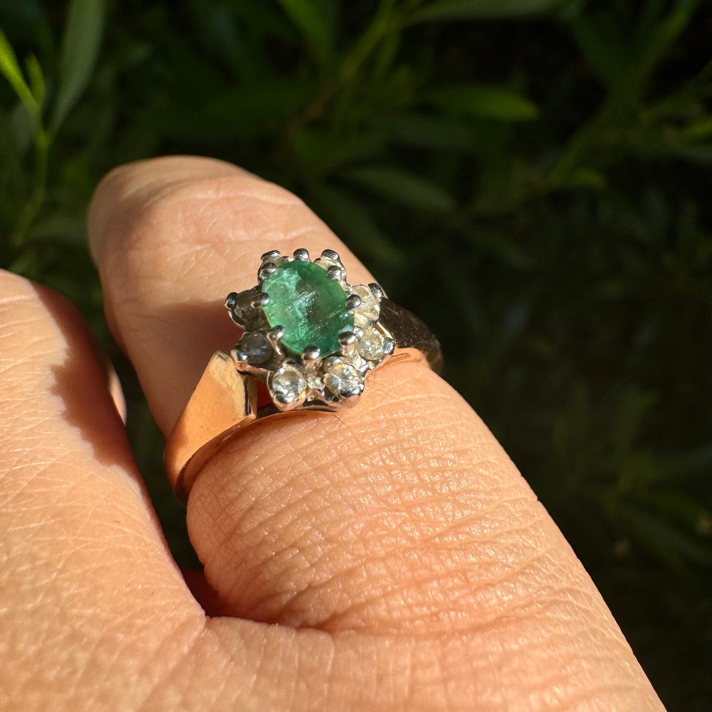 14K gold ring set with Emerald & Diamonds