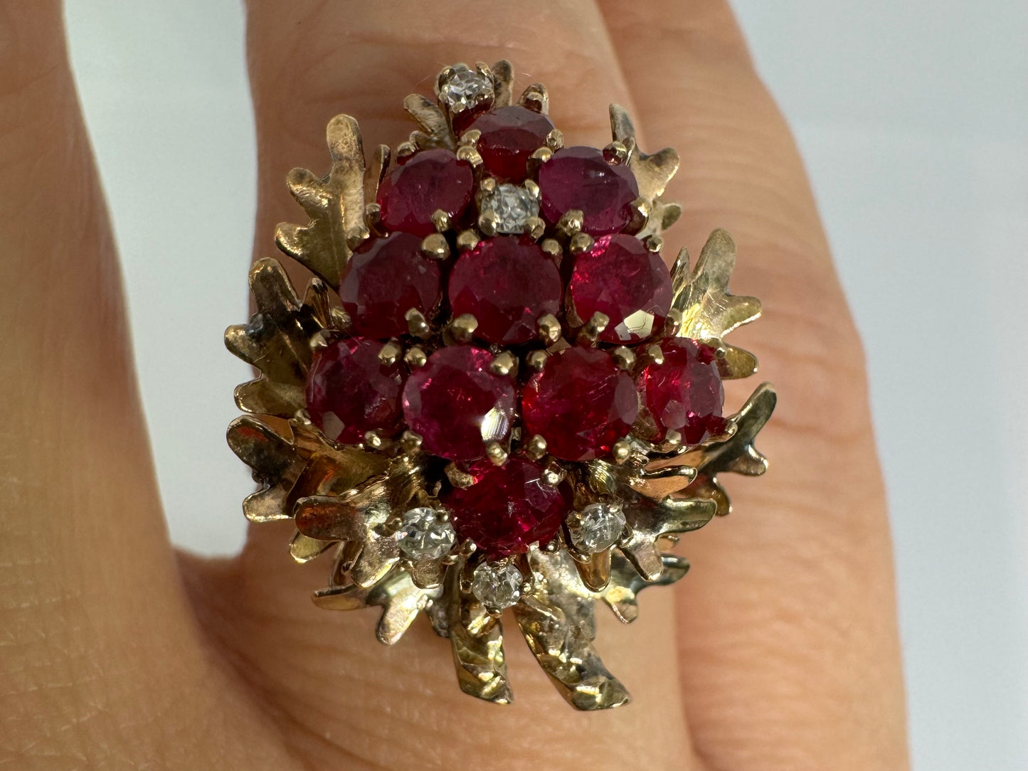 14K gold ring set with Garnet & Diamonds