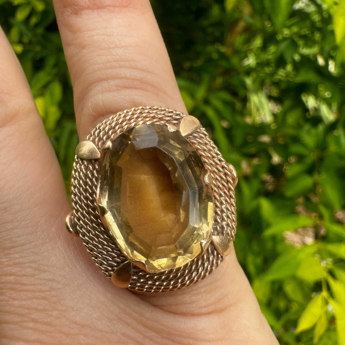 14K gold ring set with Smoky Quartz