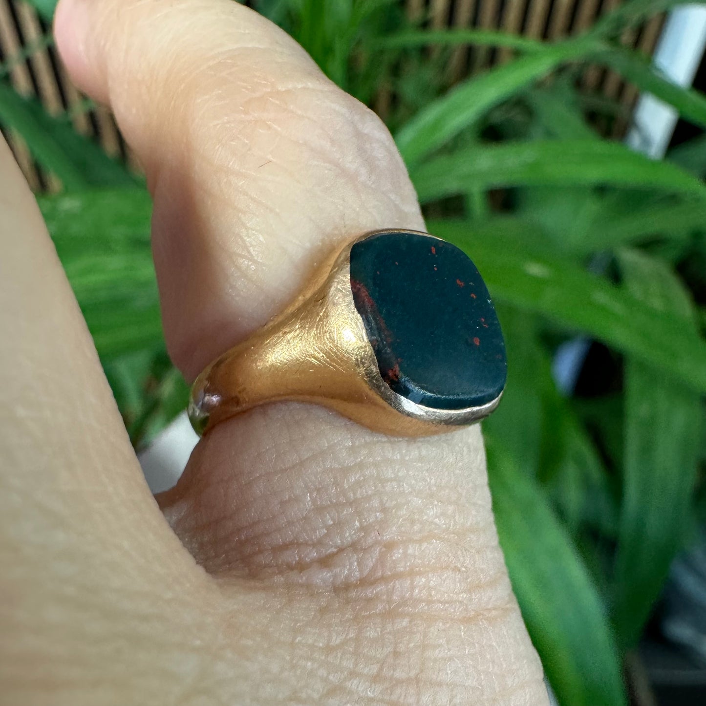 14K gold ring set with Bloodstone