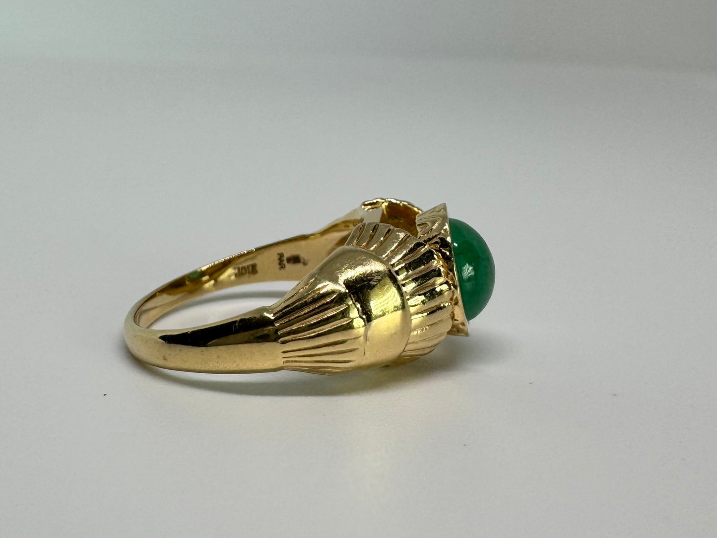 14K gold ring set with green Jade