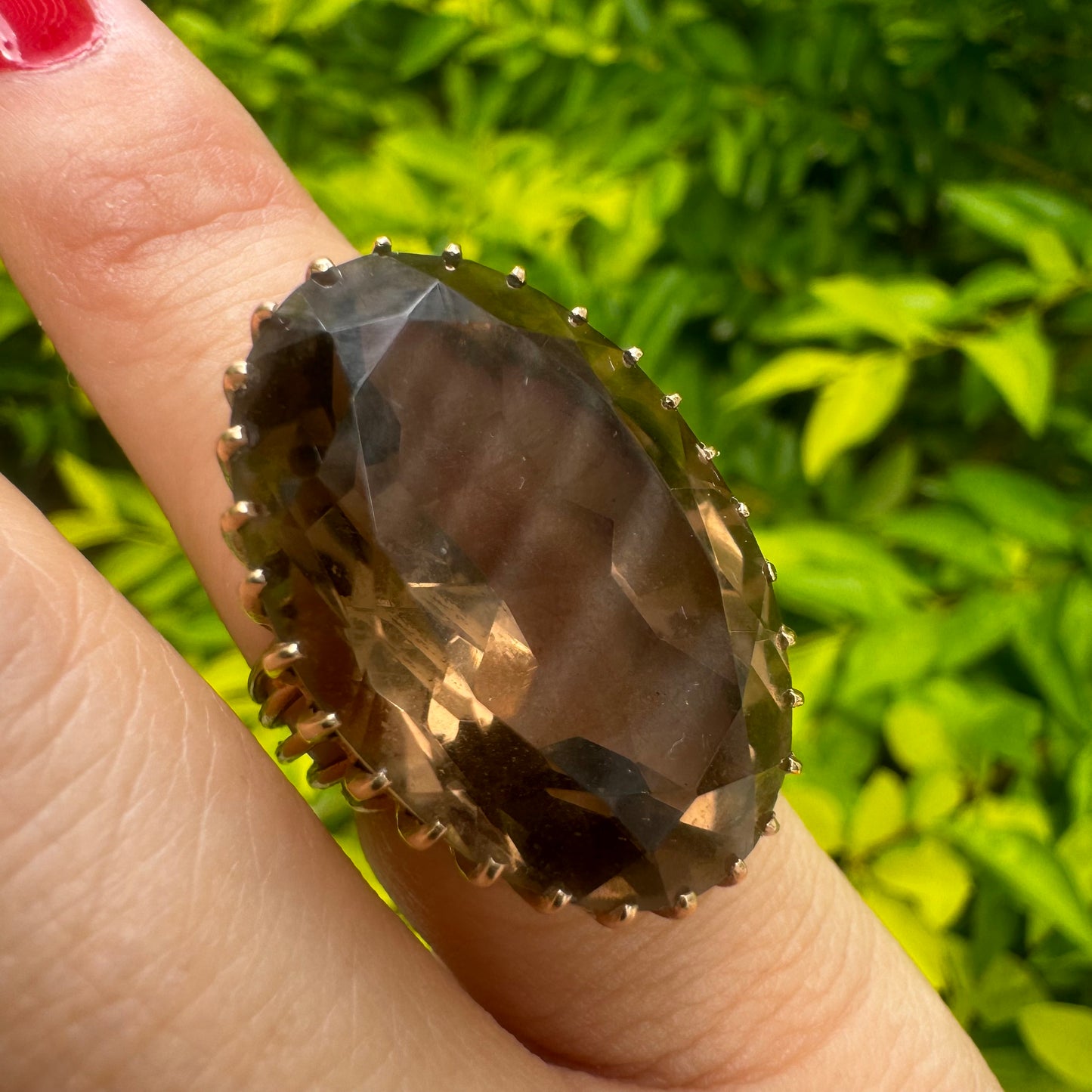 14K gold ring set with Smoky Quartz