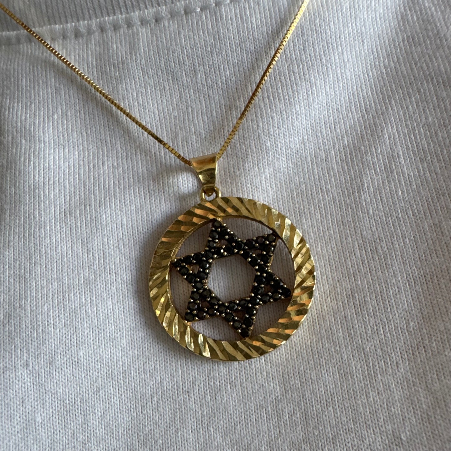 14K gold Star of David pendant set with Black Diamonds