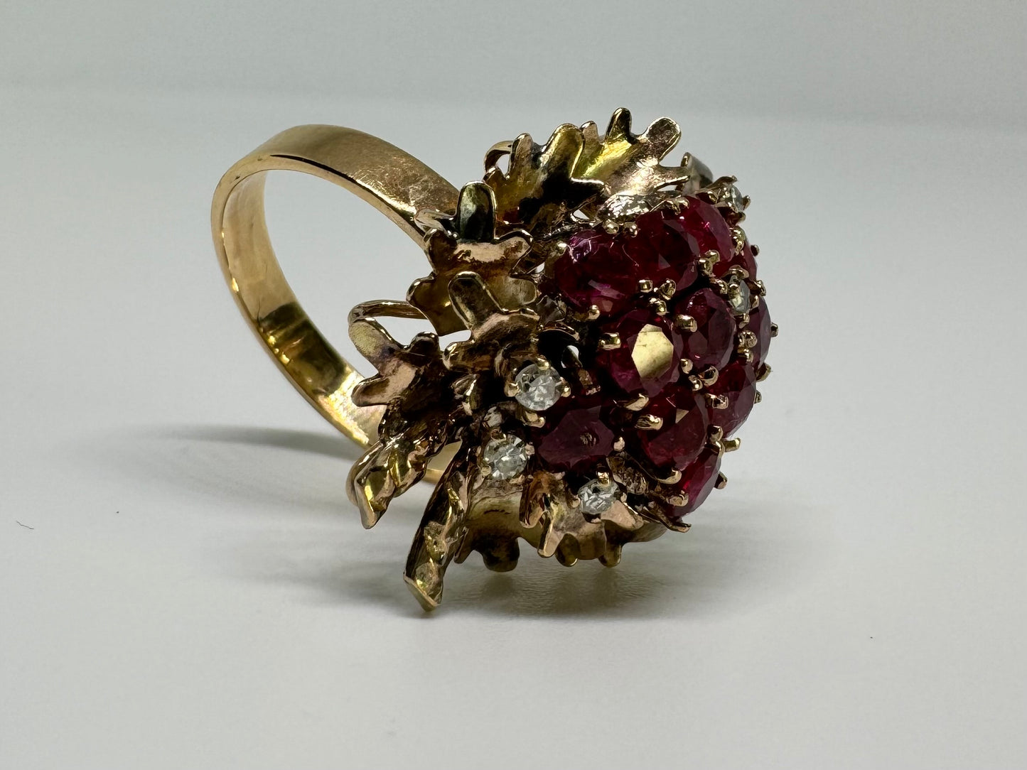 14K gold ring set with Garnet & Diamonds