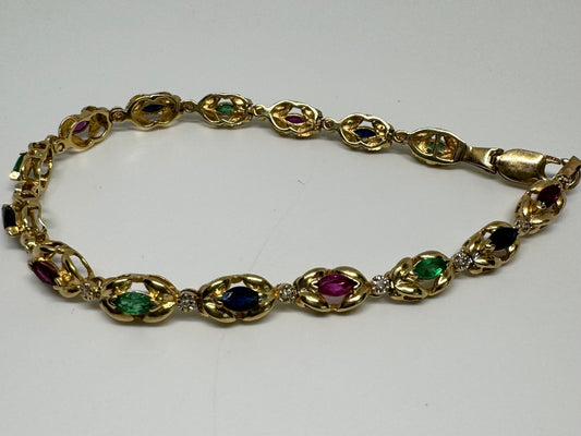 14K gold Bracelet set with Sapphire, Ruby, Emerald & Diamonds