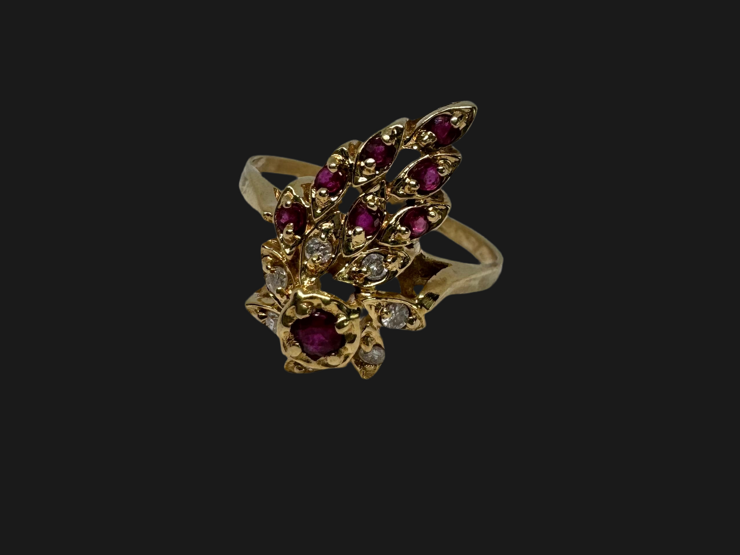 14K gold ring set with Rubies & Diamonds