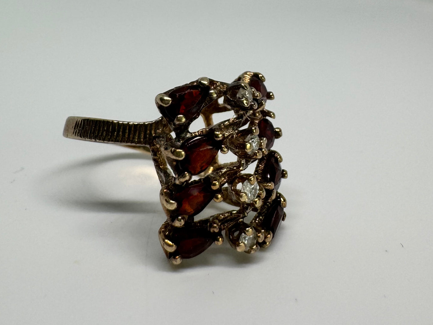 14K gold ring set with Garnet & Diamonds