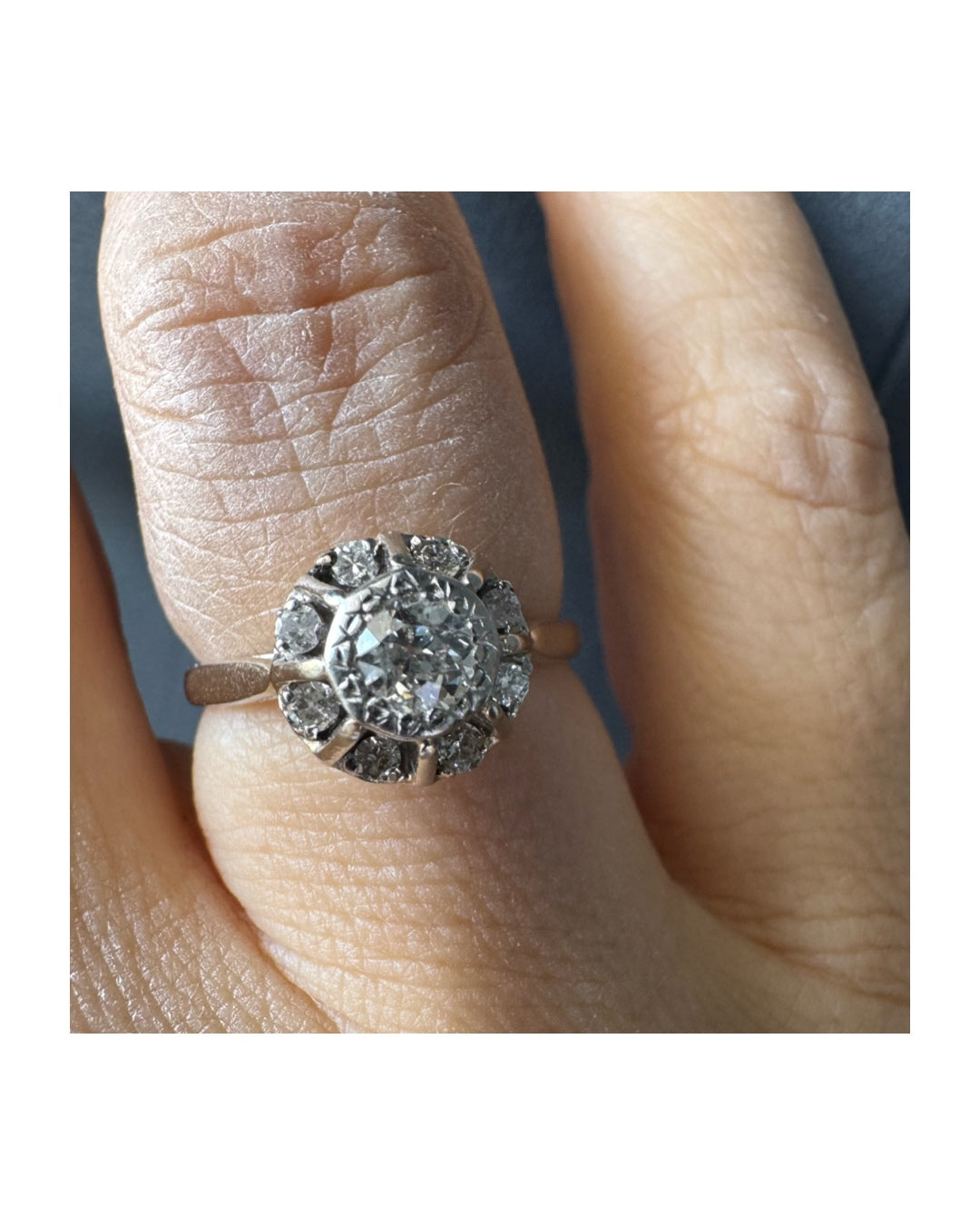 18K gold ring set with Diamonds in     a classic cluster-style