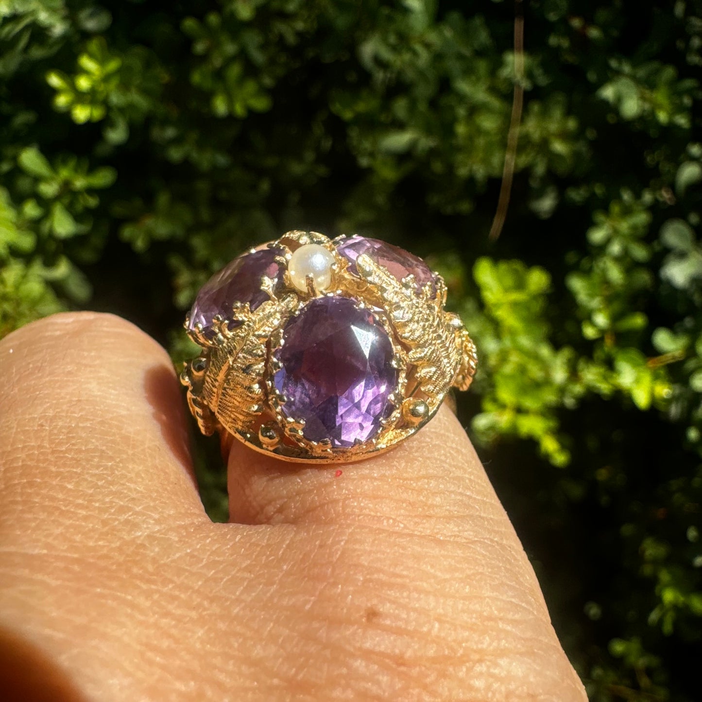 14K gold ring set with Amethyst & Pearl