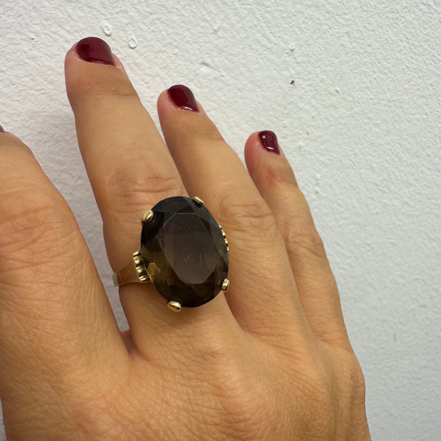 14K gold ring set with a striking Smoky Quartz in a deep, mysterious brown hue