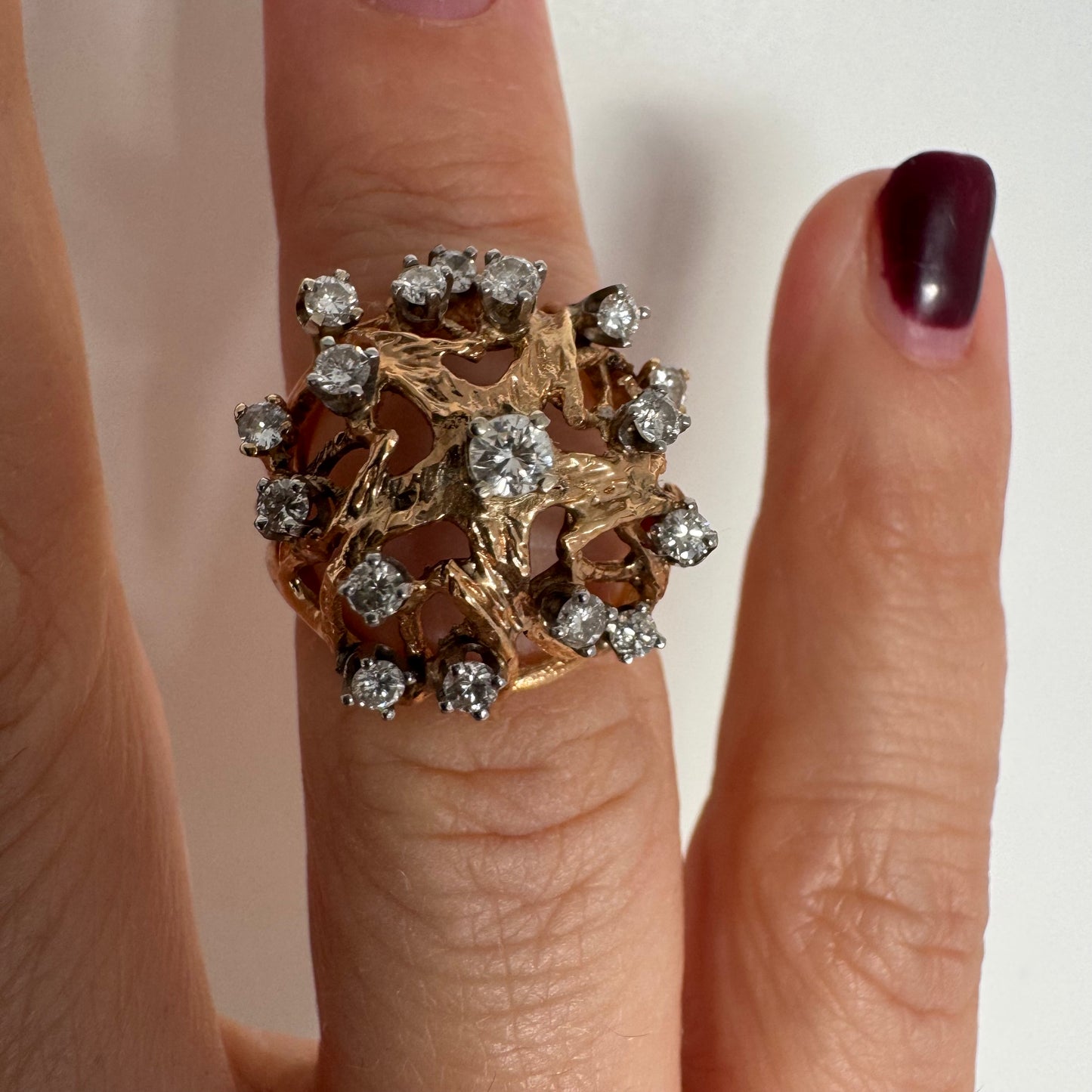 10K gold sculptural openwork ring set with Diamonds