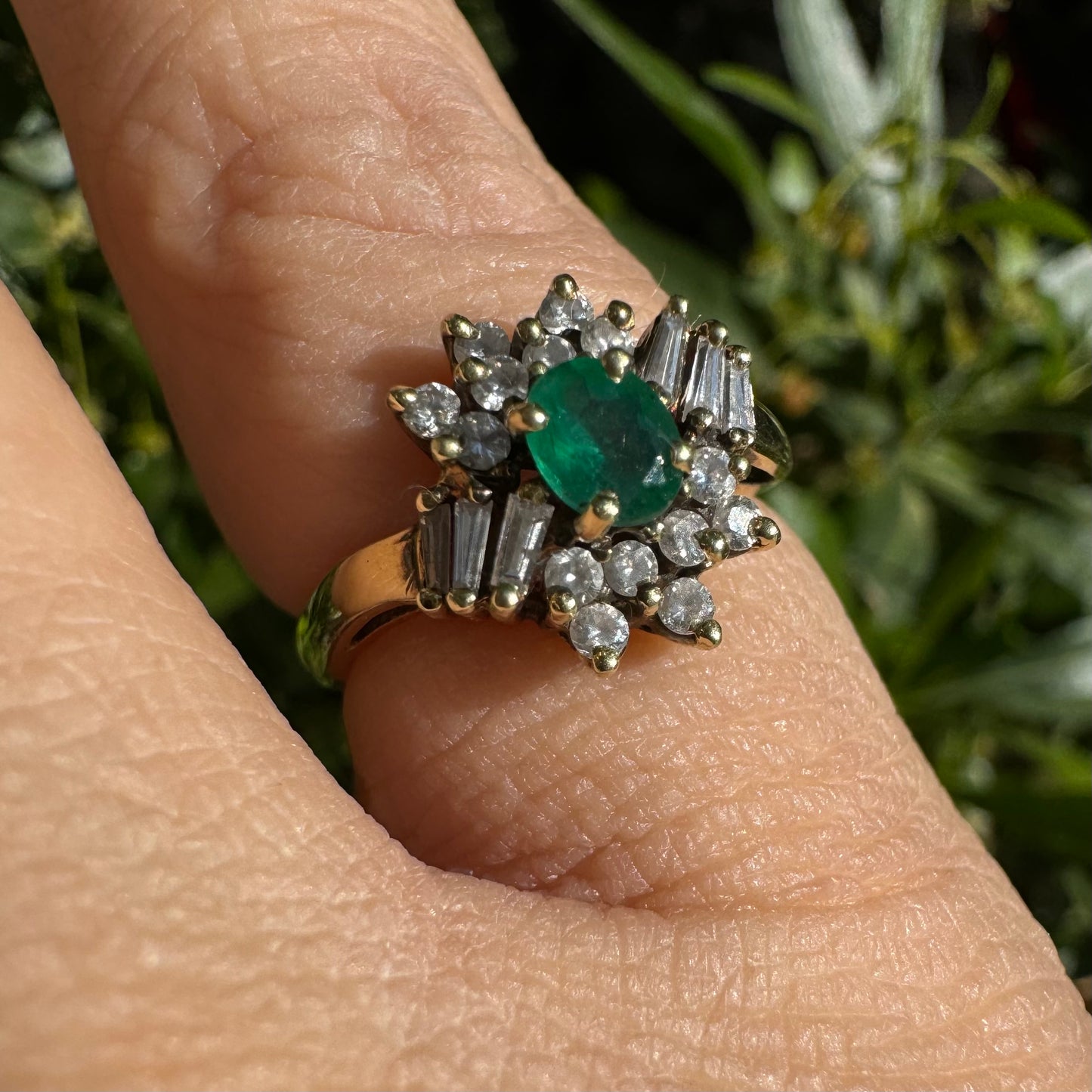 14K gold ring set with Emerald & Diamonds