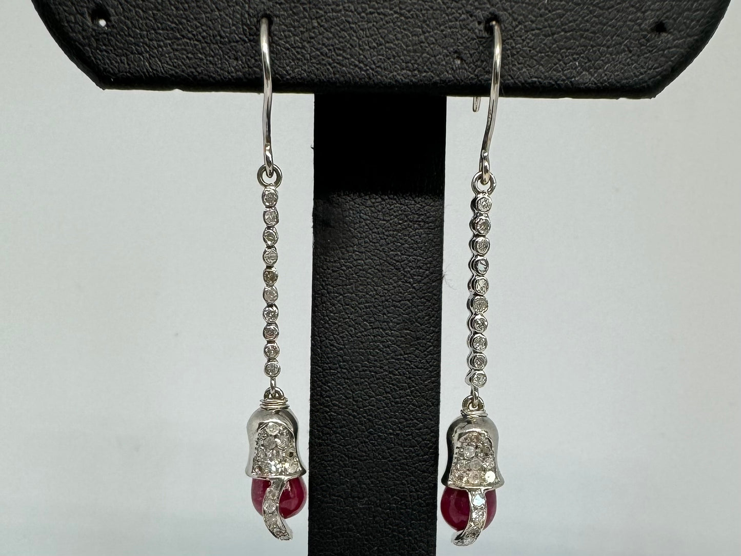 18K gold Drop Earrings set with Ruby & Diamonds