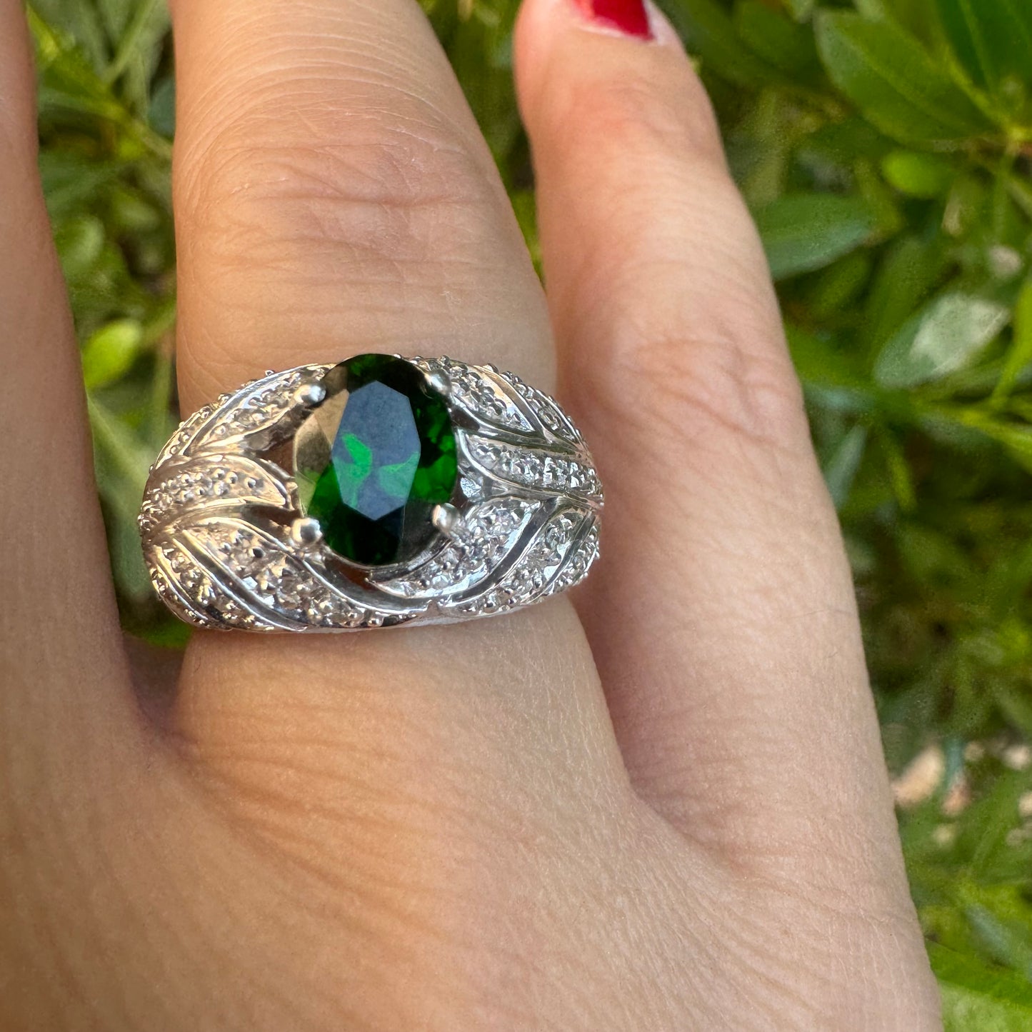 14K gold ring set with Emerald & Diamonds