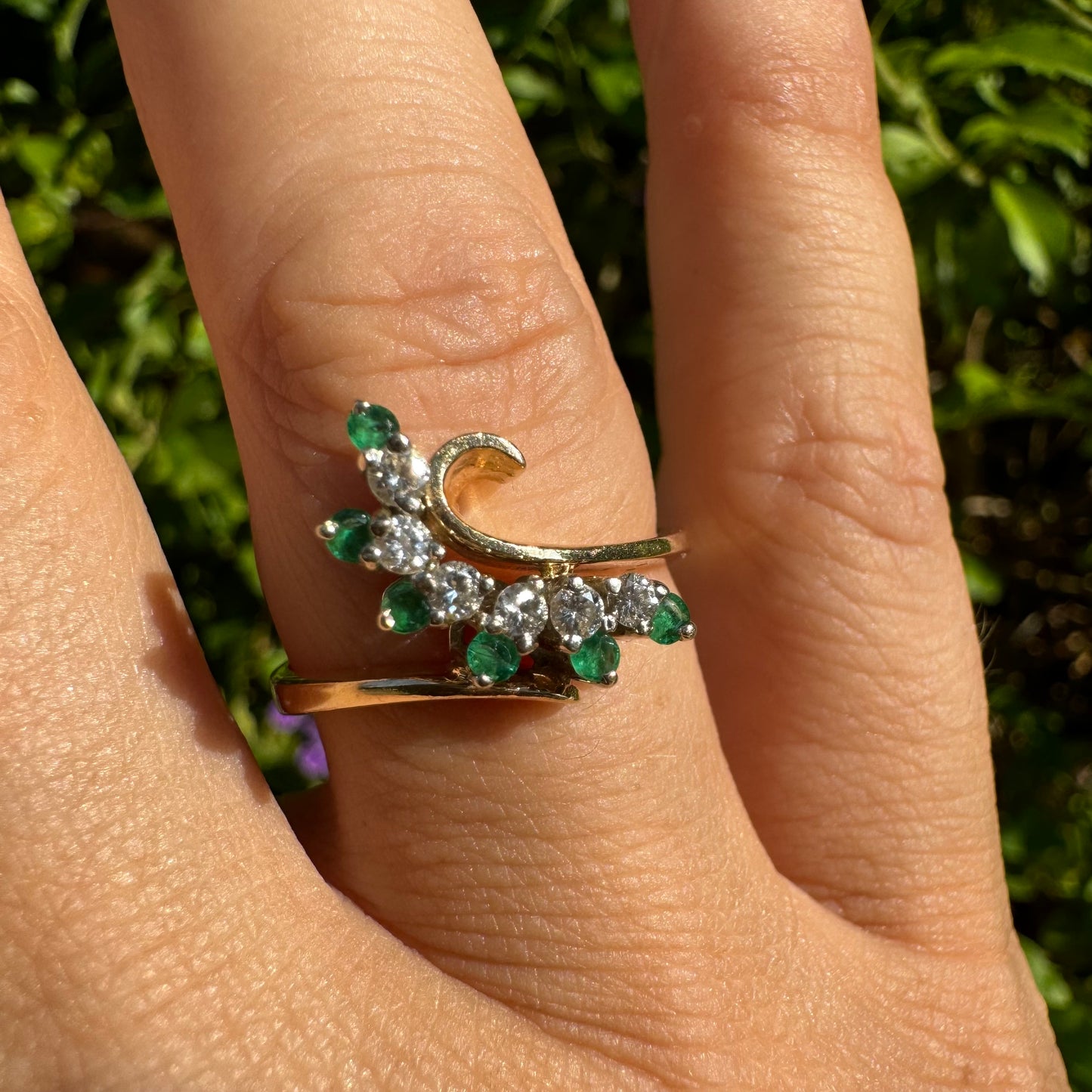 14K gold ring set with Emerald & Diamonds