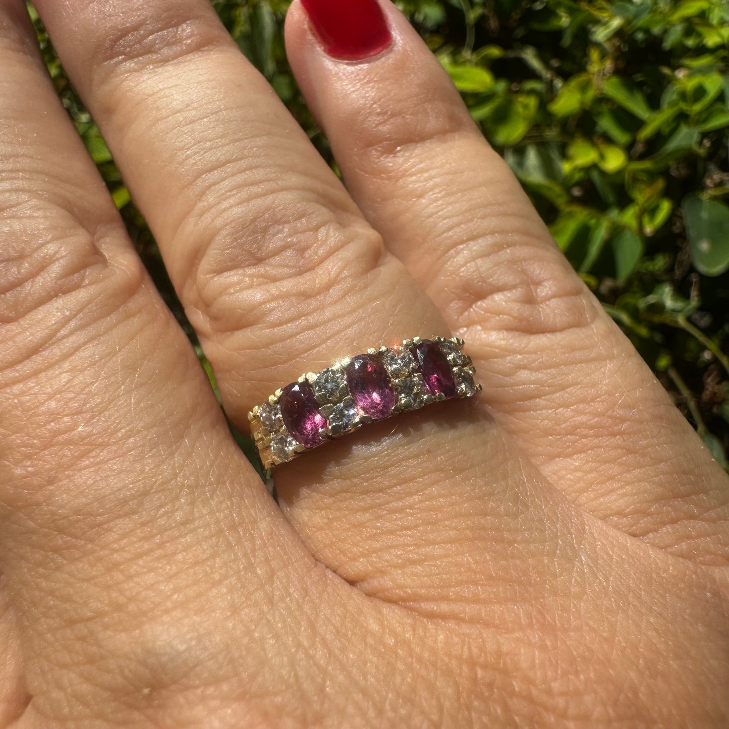 14K gold ring set with Pink Tourmaline & Diamonds