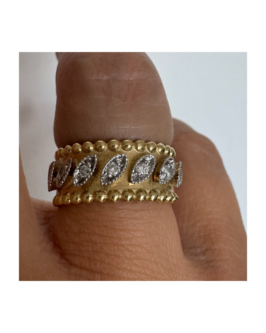 14K Yellow Gold Diamond Ring with a Wide Design