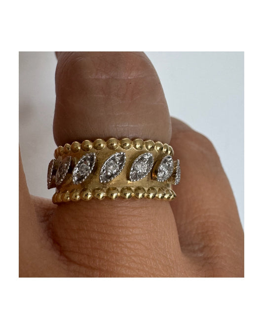 14K Yellow Gold Diamond Ring with a Wide Design