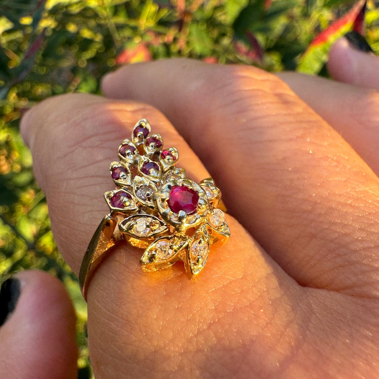 14K gold ring set with Rubies & Diamonds