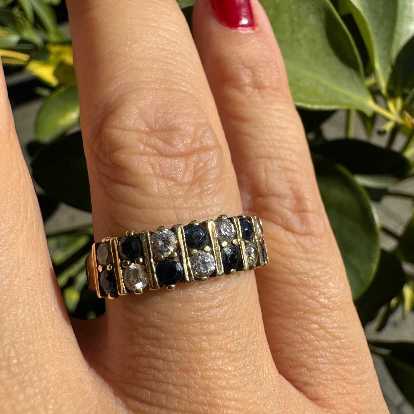 14K gold ring set with Sapphire & Diamonds