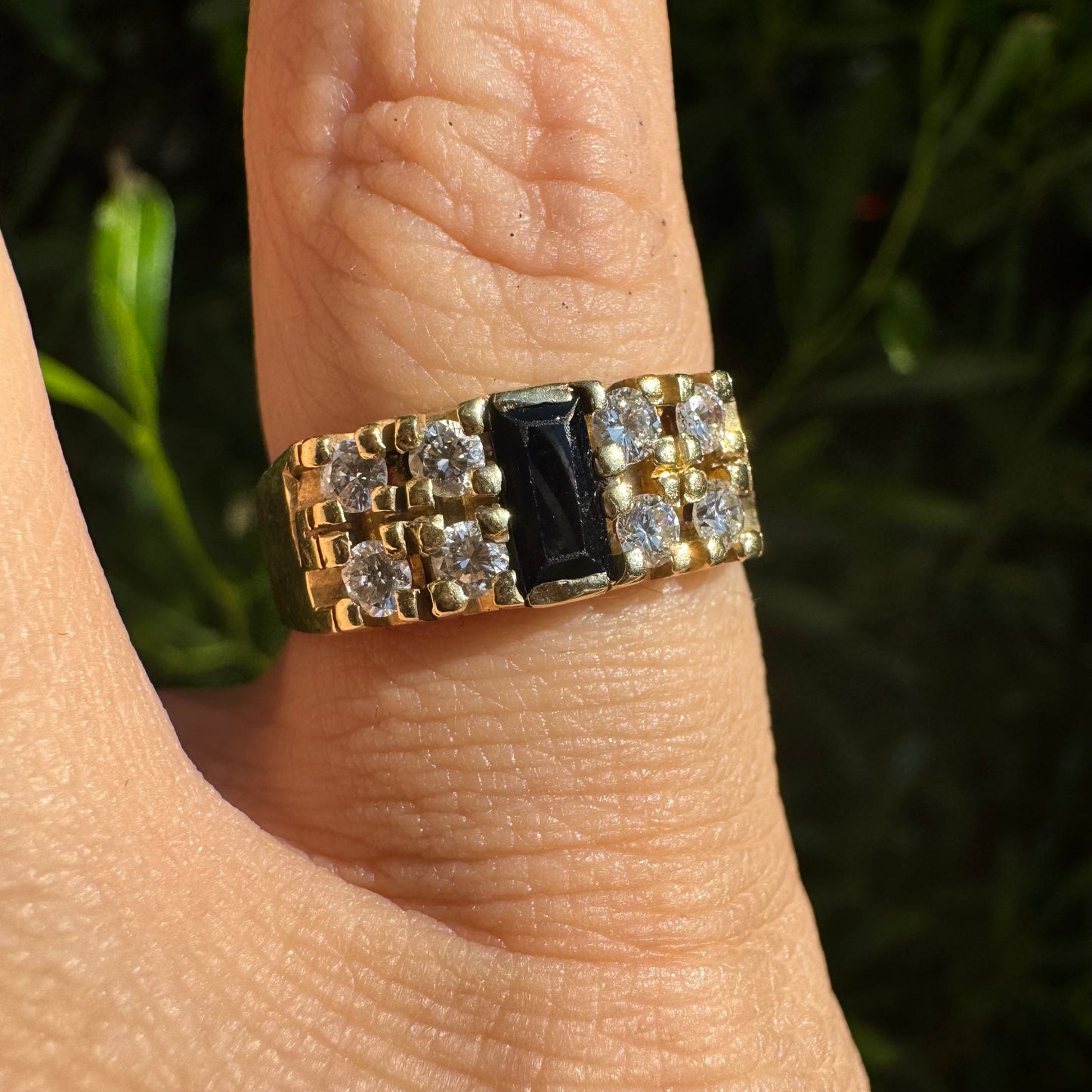 14K gold ring set with Sapphire & Diamonds