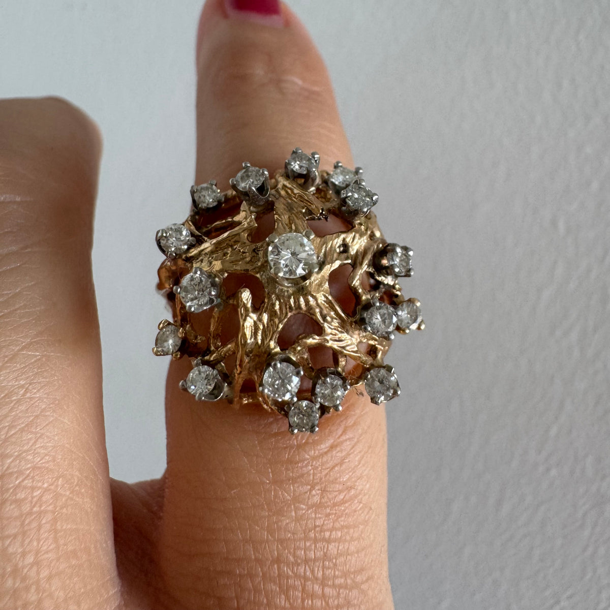 10K Gold Diamond Ring with a Sculptural Design