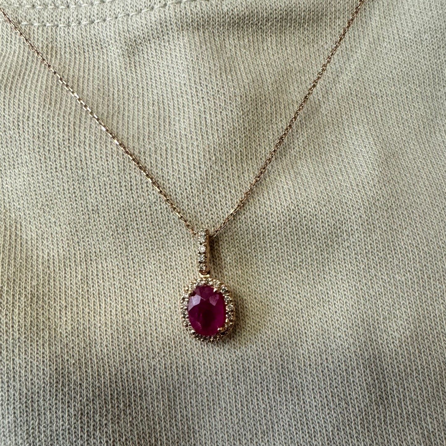 14K gold necklace set with Ruby & Diamonds