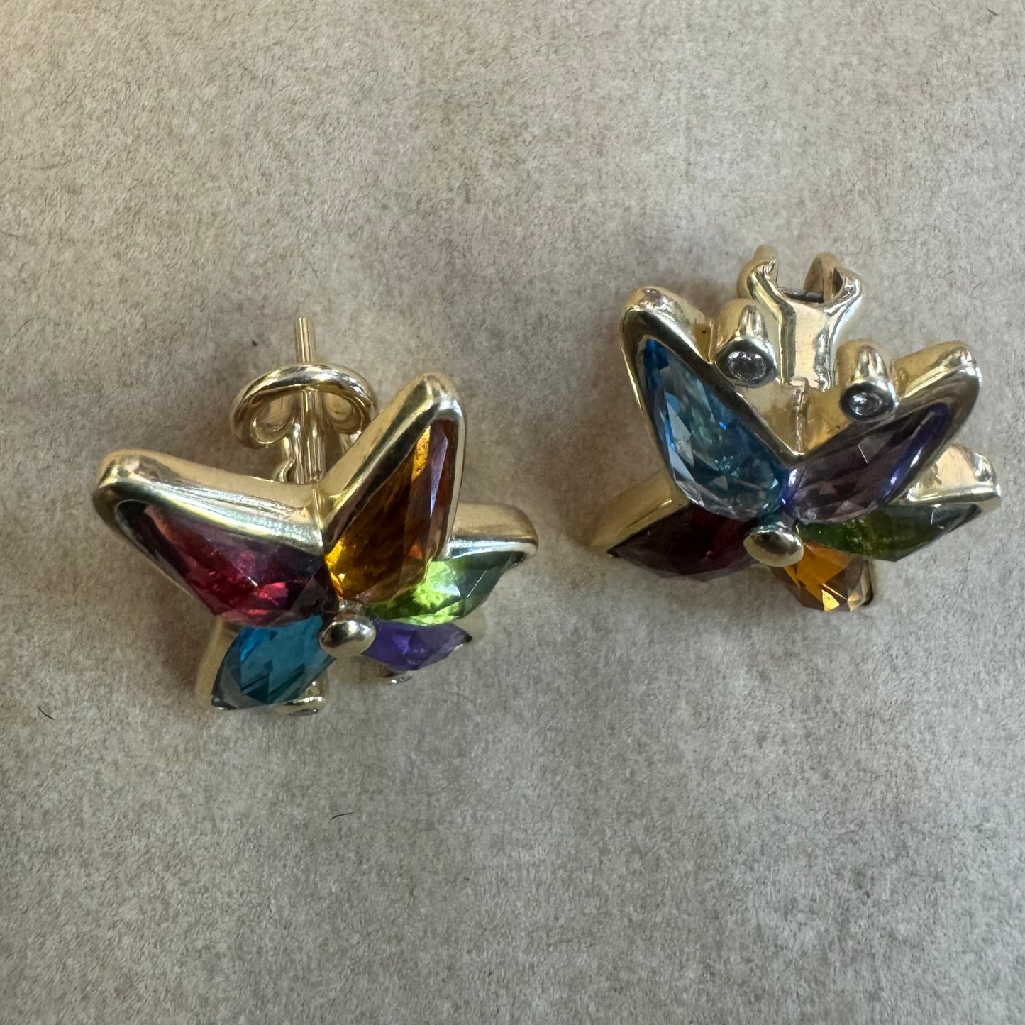 14K gold earrings set with Gemstones & Diamonds