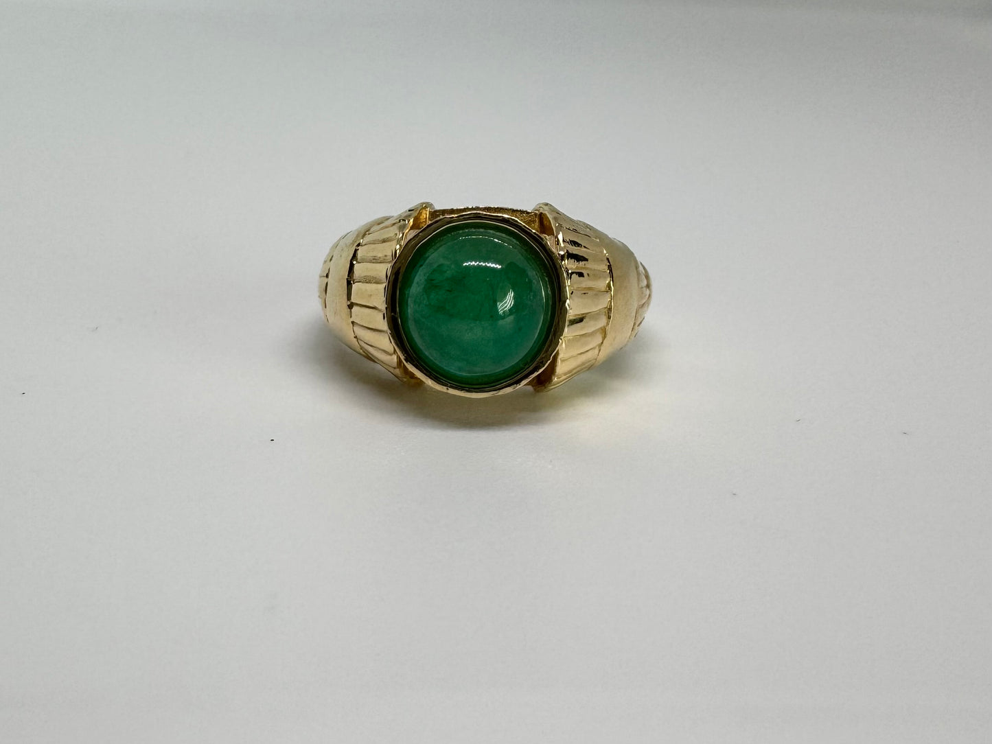 14K gold ring set with green Jade