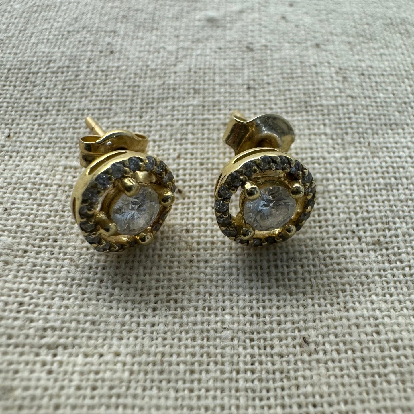 14K gold stud earrings set with Diamonds