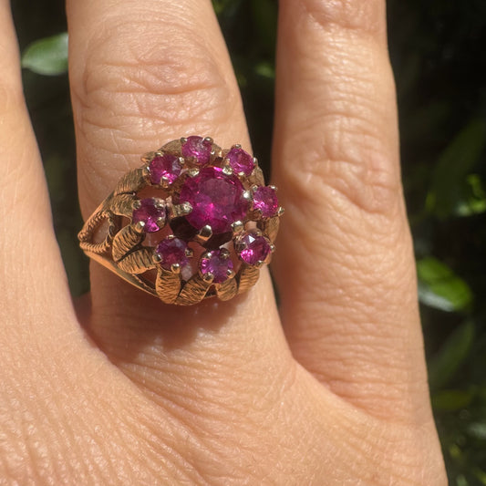 14K gold Cluster ring set with Ruby