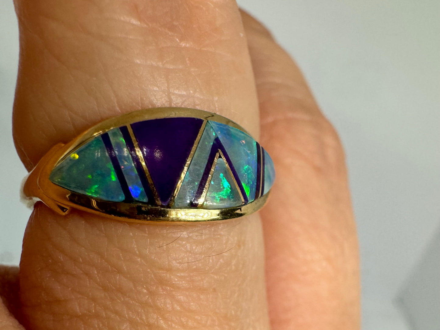 14K gold ring set with Opal & Enamel