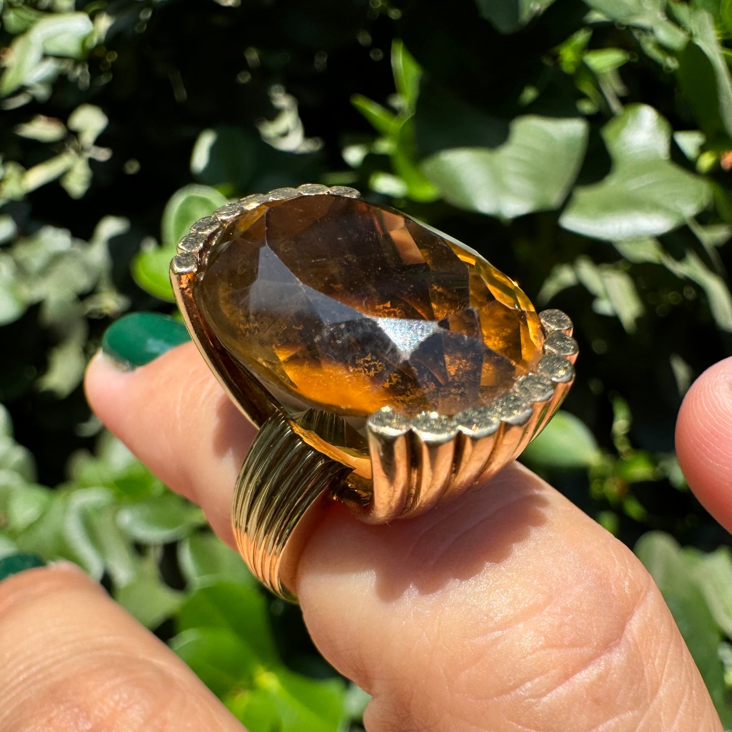 14K gold ring set with Smoky Quartz