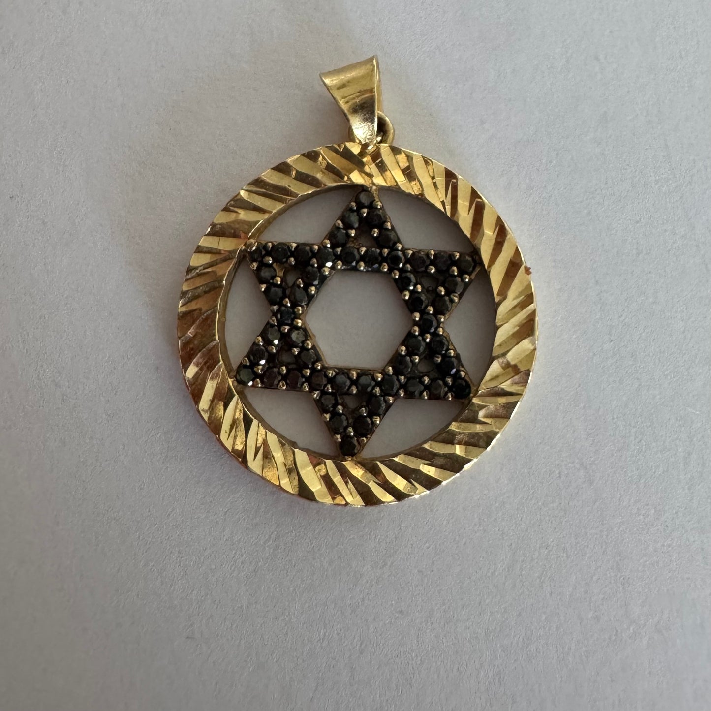 14K gold Star of David pendant set with Black Diamonds