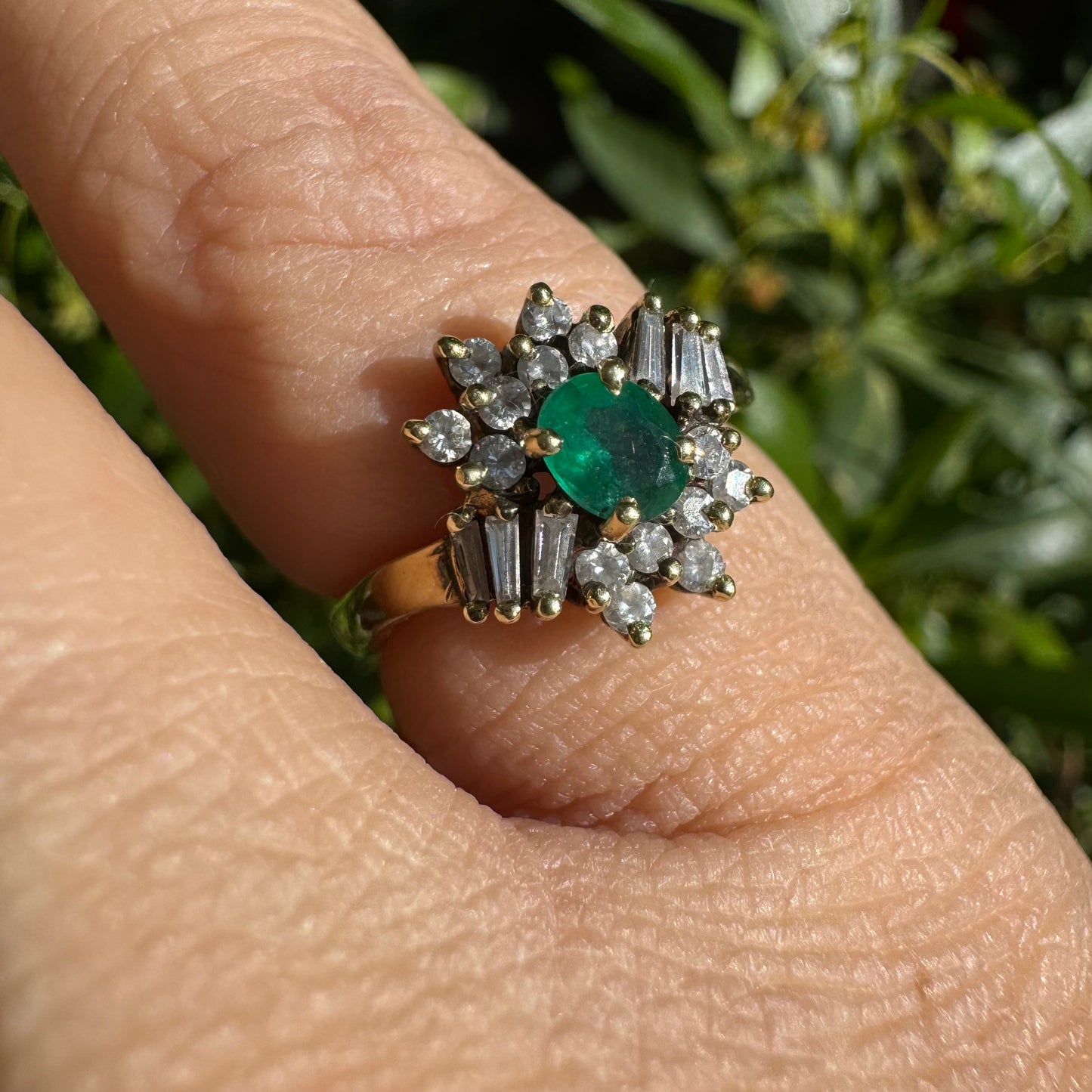 14K gold ring set with Emerald & Diamonds