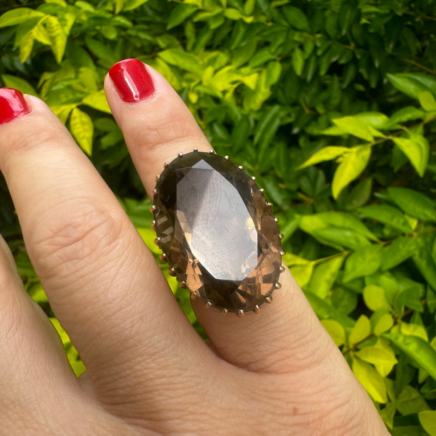 14K gold ring set with Smoky Quartz