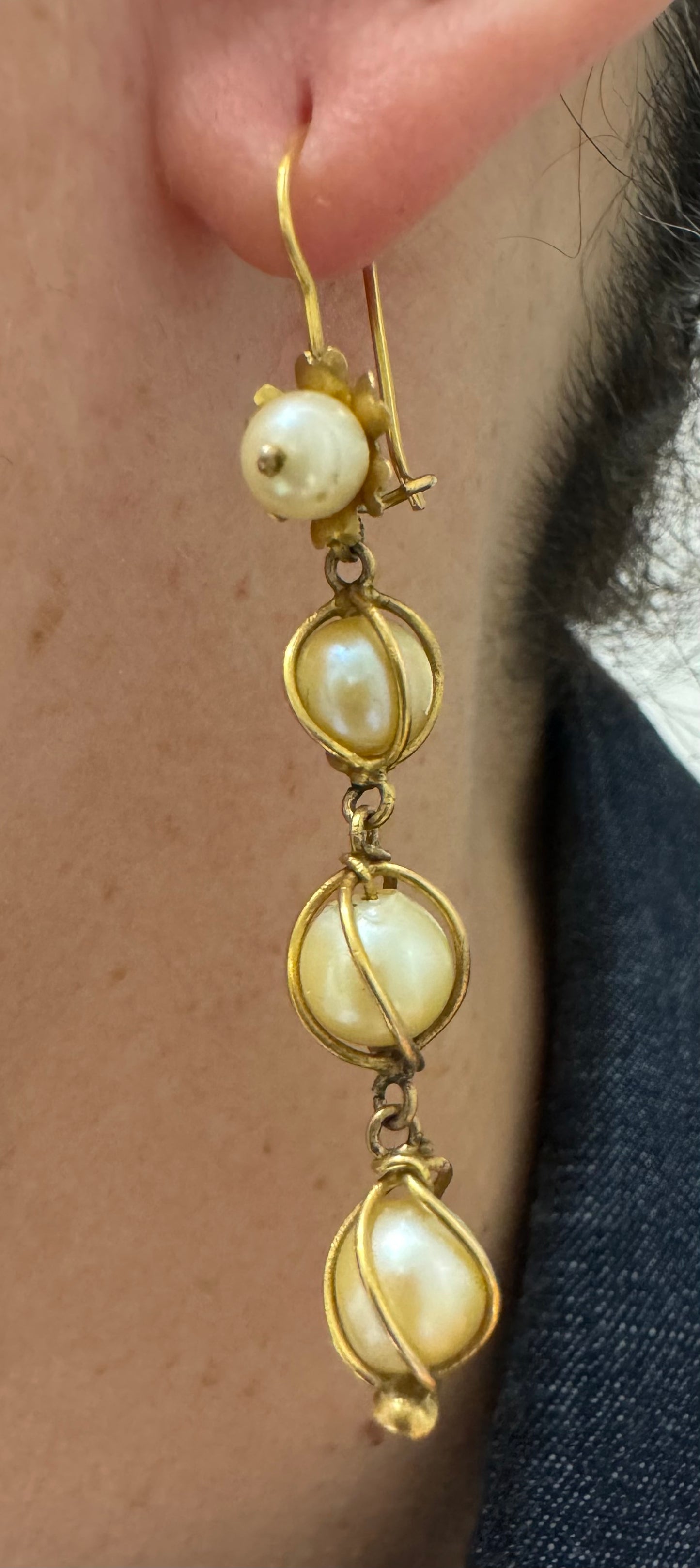 14K gold Drop Earrings set with Pearls