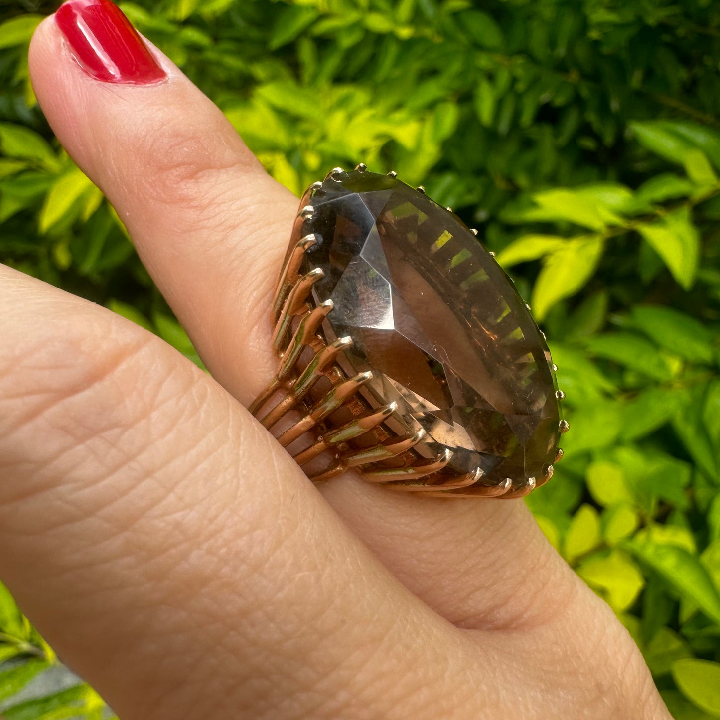 14K gold ring set with Smoky Quartz