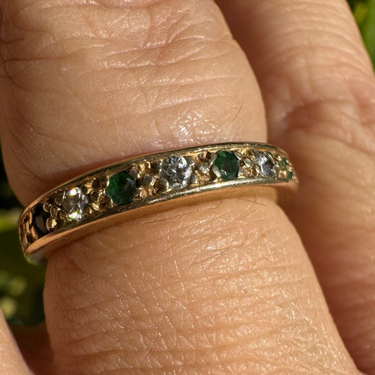 14K gold ring set with Emerald & Diamonds