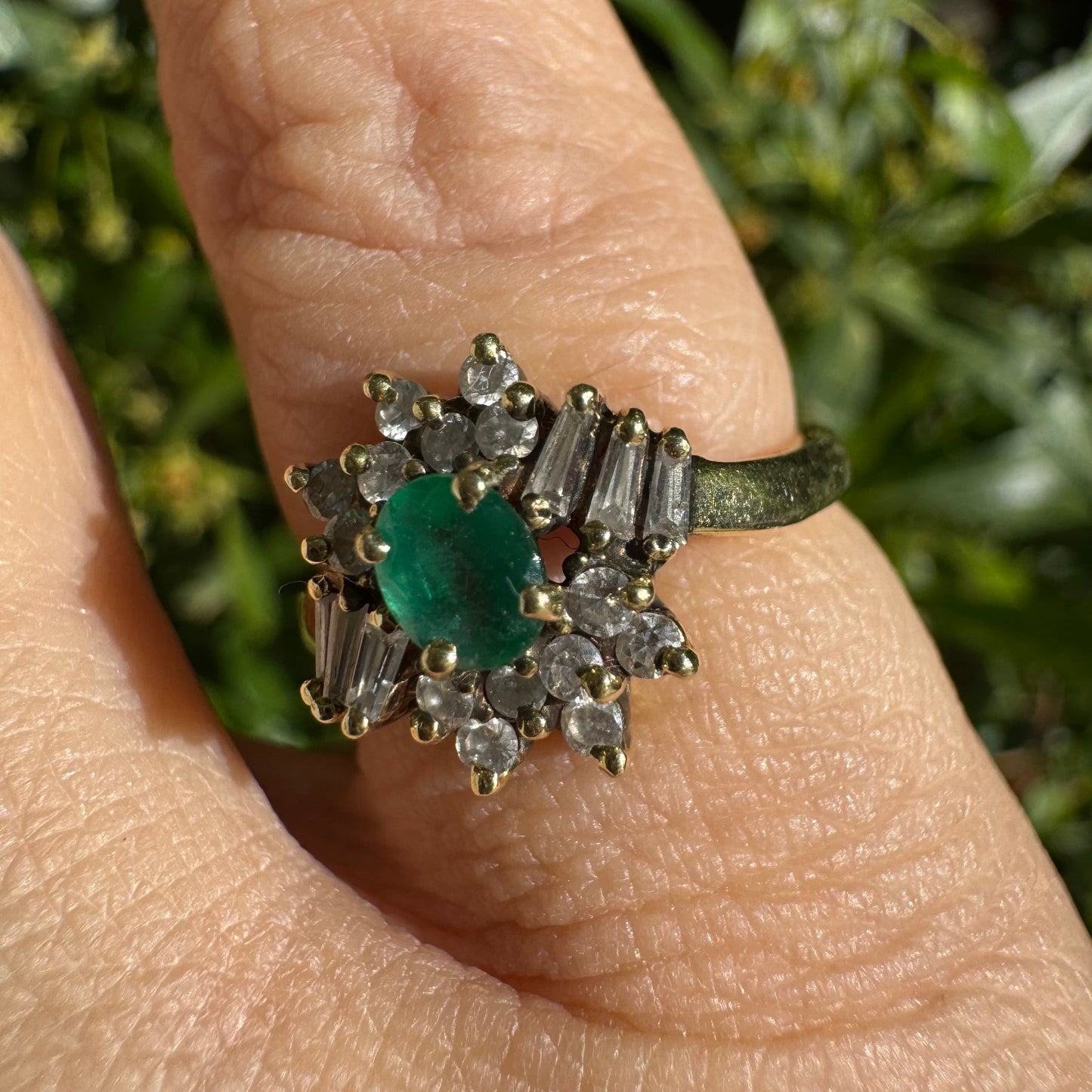 14K gold ring set with Emerald & Diamonds